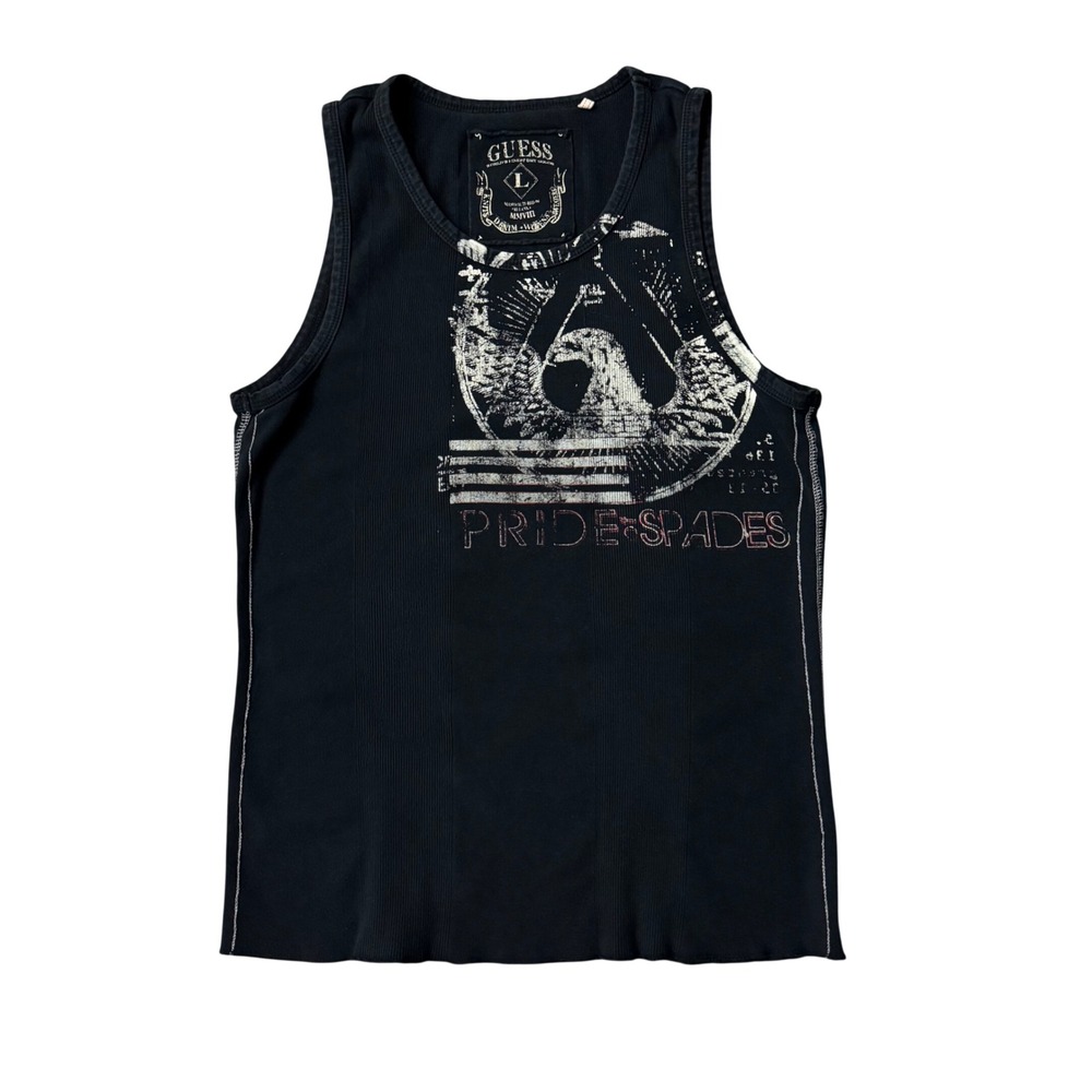 Guess Ribbed Eagle Graphic Tank Top Black Womens L